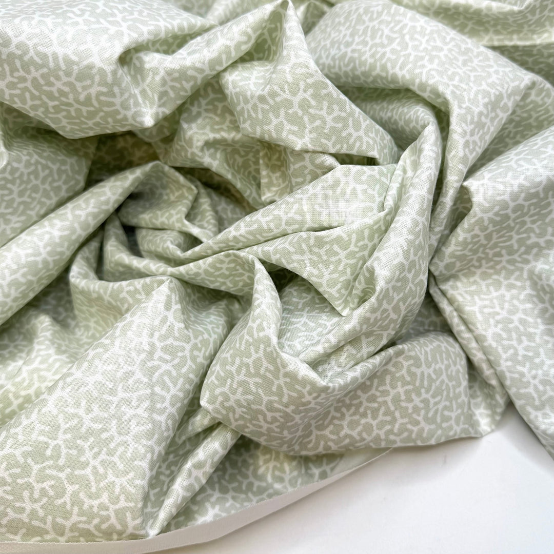 A Bag For My Trinkets - Fire Retardent Cotton Woven - White/Grey Green Abstract - 2.3M Bundle - True Deadstock fabric Fabric by private - Sustainable Textile | FABCYCLE