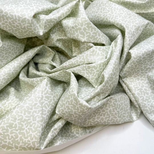 A Bag For My Trinkets - Fire Retardent Cotton Woven - White/Grey Green Abstract - 2.3M Bundle - True Deadstock fabric Fabric by private - Sustainable Textile | FABCYCLE
