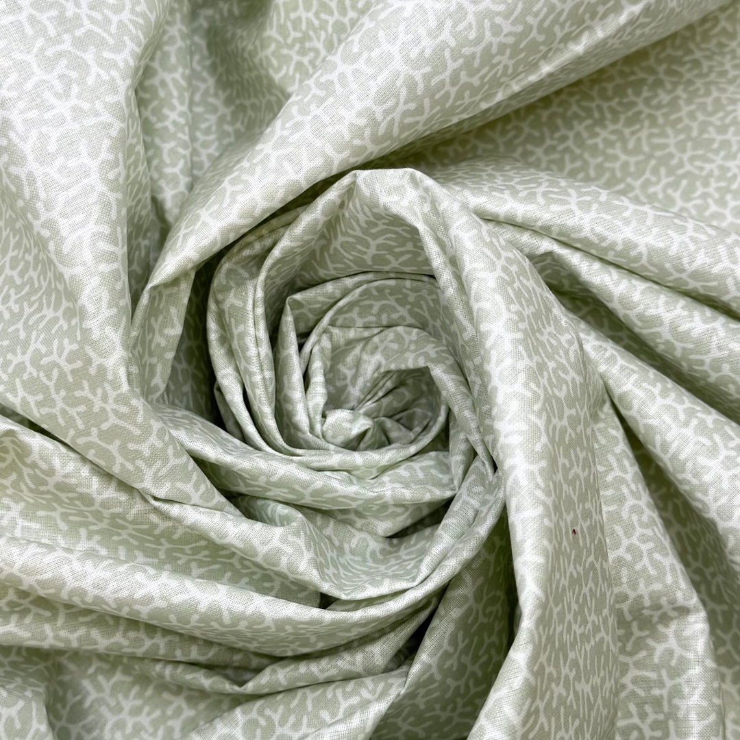 A Bag For My Trinkets - Fire Retardent Cotton Woven - White/Grey Green Abstract - 2.3M Bundle - True Deadstock fabric Fabric by private - Sustainable Textile | FABCYCLE