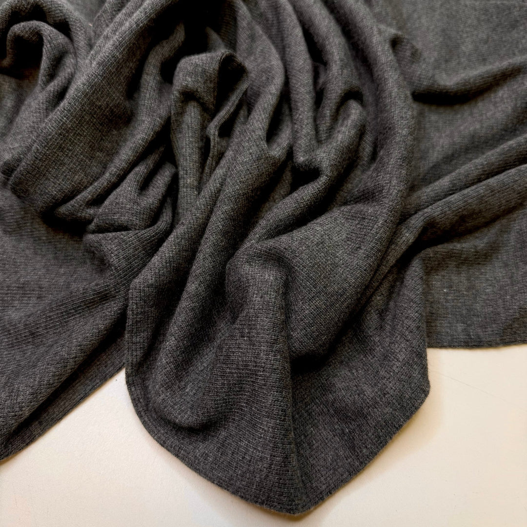 A Foraged Meal - Tubular Rib Knit Bamboo Blend Knit - Dark Grey - 1.1M Bundle - True Deadstock fabric Fabric by private - Sustainable Textile | FABCYCLE