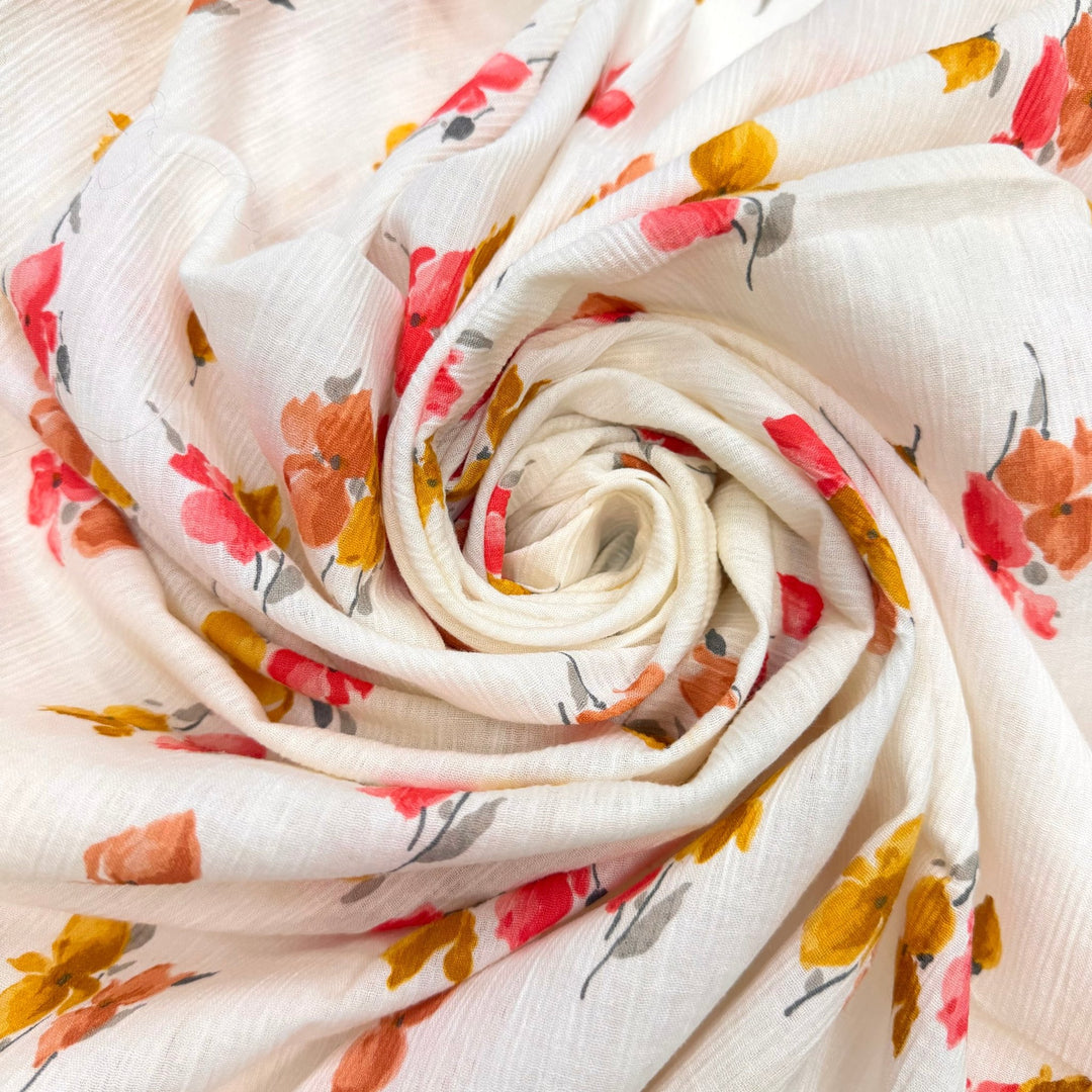 A Fun Night Out - Crinkle Cotton Woven - Light Cream Multi Floral - 0.95M Bundle - True Deadstock fabric Fabric by private - Sustainable Textile | FABCYCLE