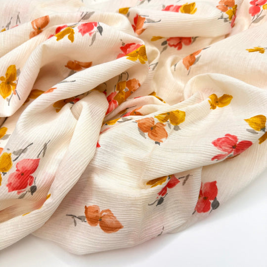 A Fun Night Out - Crinkle Cotton Woven - Light Cream Multi Floral - 0.95M Bundle - True Deadstock fabric Fabric by private - Sustainable Textile | FABCYCLE