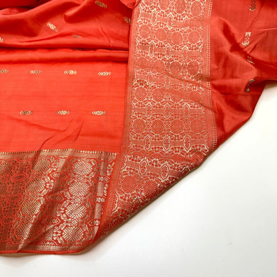A Glimmering New Day - Embroidered Satin Cotton/Poly Woven - Gold/Red Damask - 1.3M Bundle - True Deadstock fabric Fabric by private - Sustainable Textile | FABCYCLE