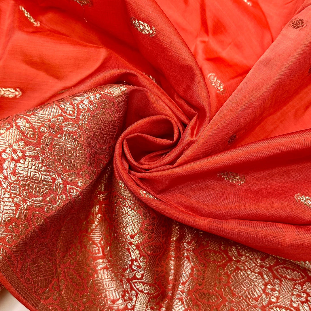 A Glimmering New Day - Embroidered Satin Cotton/Poly Woven - Gold/Red Damask - 1.3M Bundle - True Deadstock fabric Fabric by private - Sustainable Textile | FABCYCLE