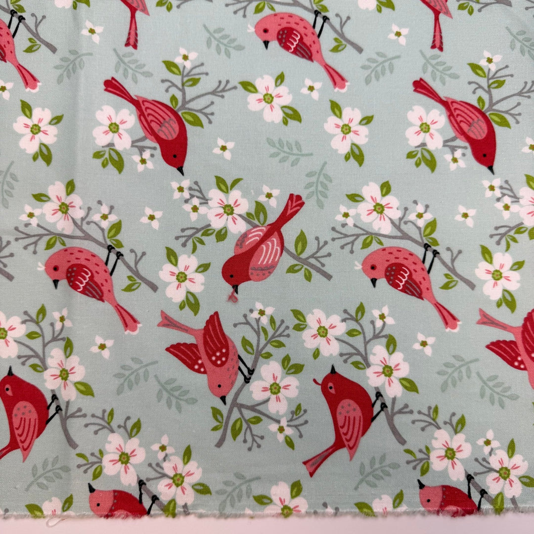 A Nest Of Quilts - Cotton Woven - Light Blue/Red Birds - 0.9M Bundle - True Deadstock fabric Fabric by private - Sustainable Textile | FABCYCLE