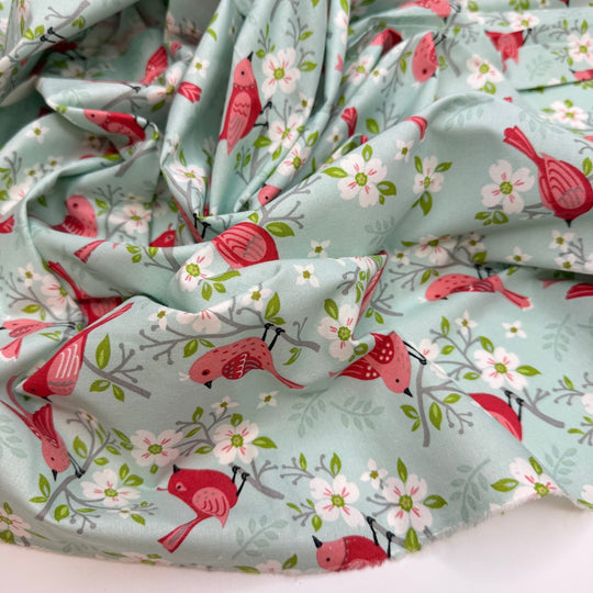 A Nest Of Quilts - Cotton Woven - Light Blue/Red Birds - 0.9M Bundle - True Deadstock fabric Fabric by private - Sustainable Textile | FABCYCLE