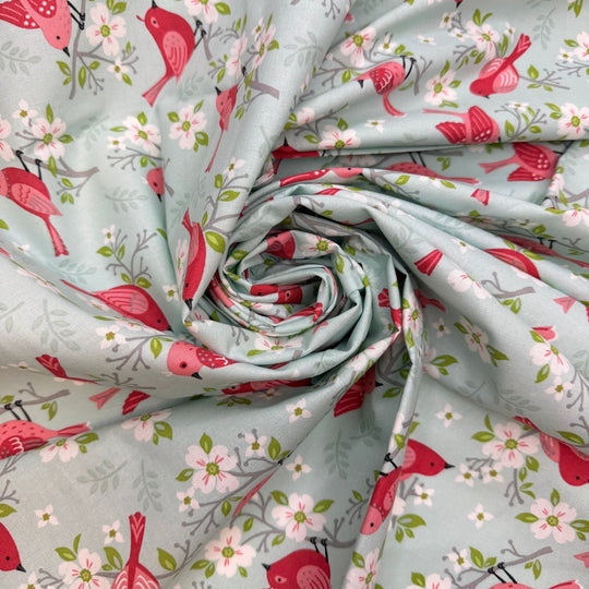 A Nest Of Quilts - Cotton Woven - Light Blue/Red Birds - 0.9M Bundle - True Deadstock fabric Fabric by private - Sustainable Textile | FABCYCLE