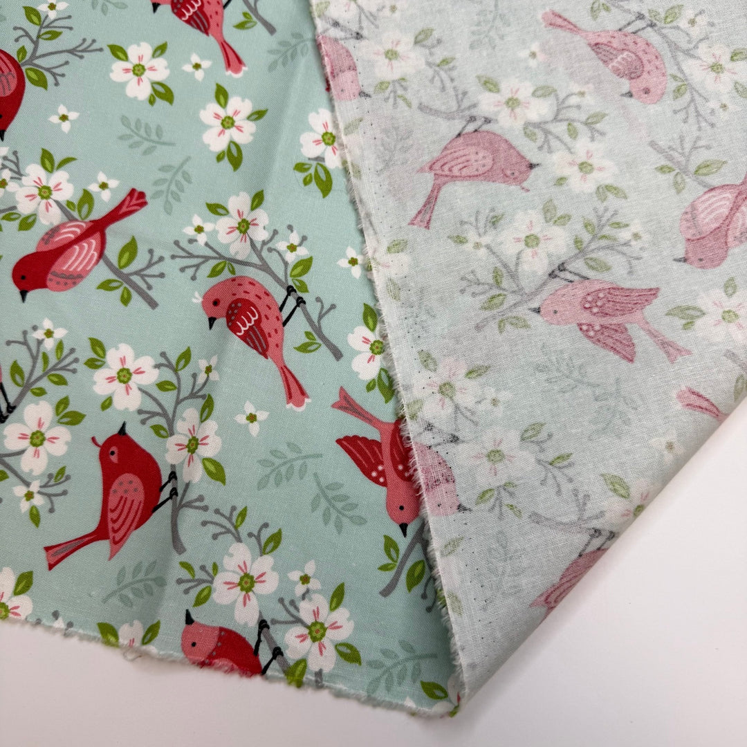 A Nest Of Quilts - Cotton Woven - Light Blue/Red Birds - 0.9M Bundle - True Deadstock fabric Fabric by private - Sustainable Textile | FABCYCLE