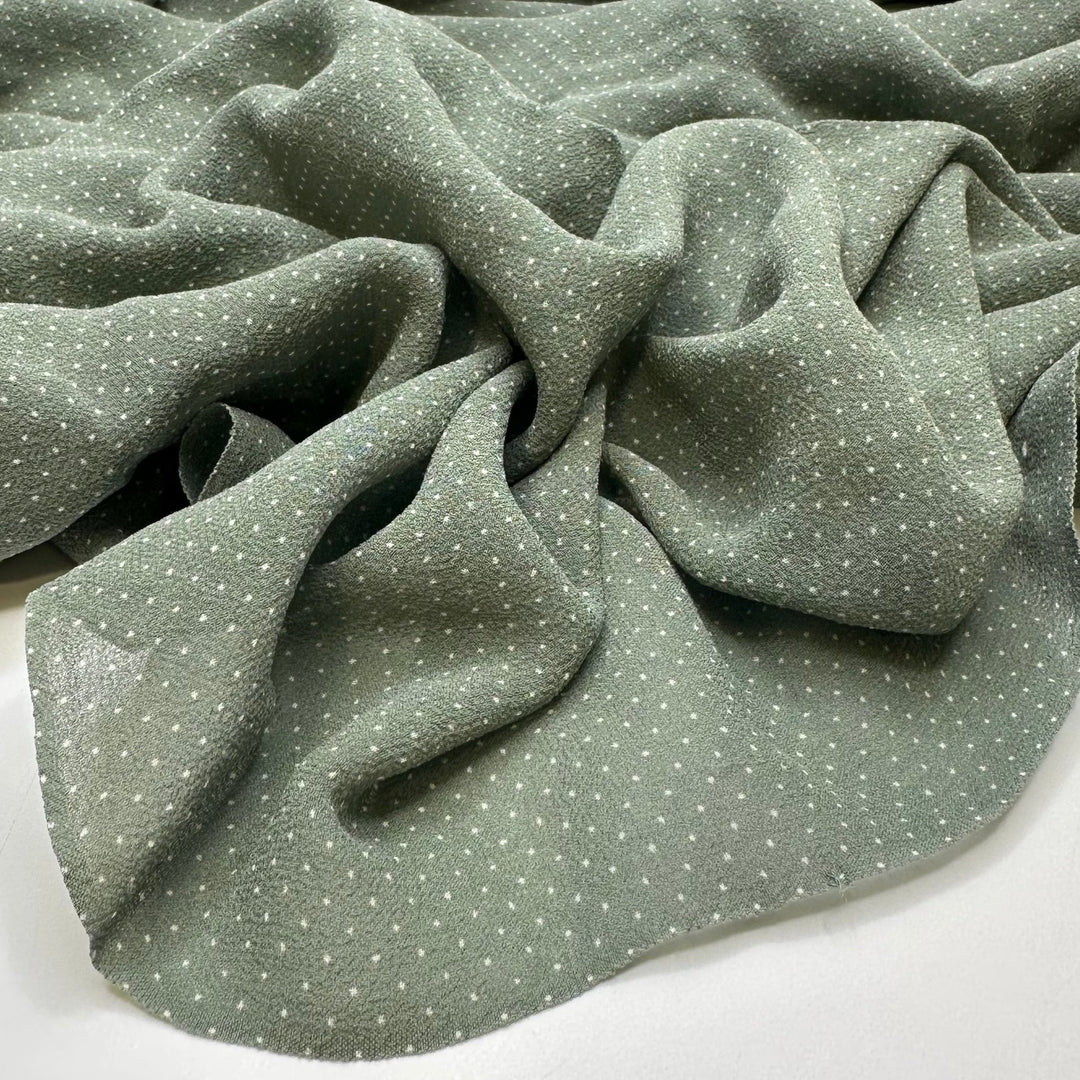 A Pie For Every Occasion - Crepe Silk Woven - Green/White Polka Dots - 2M Bundle - True Deadstock fabric Fabric by private - Sustainable Textile | FABCYCLE