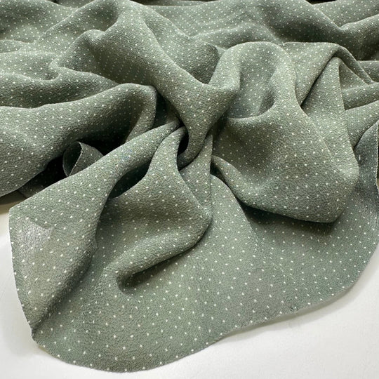 A Pie For Every Occasion - Crepe Silk Woven - Green/White Polka Dots - 2M Bundle - True Deadstock fabric Fabric by private - Sustainable Textile | FABCYCLE