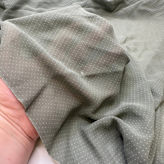 A Pie For Every Occasion - Crepe Silk Woven - Green/White Polka Dots - 2M Bundle - True Deadstock fabric Fabric by private - Sustainable Textile | FABCYCLE