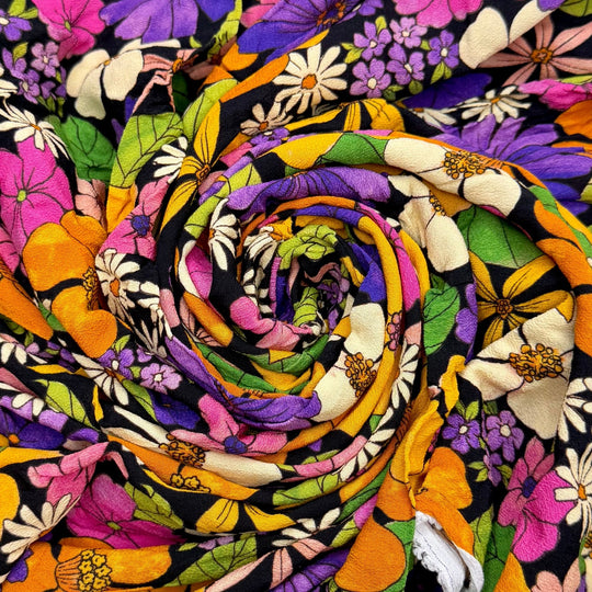 A Place To Express Myself - Crepe Cotton Blend Woven - Black Multi Floral - 1.1M Bundle - True Deadstock fabric Fabric by private - Sustainable Textile | FABCYCLE