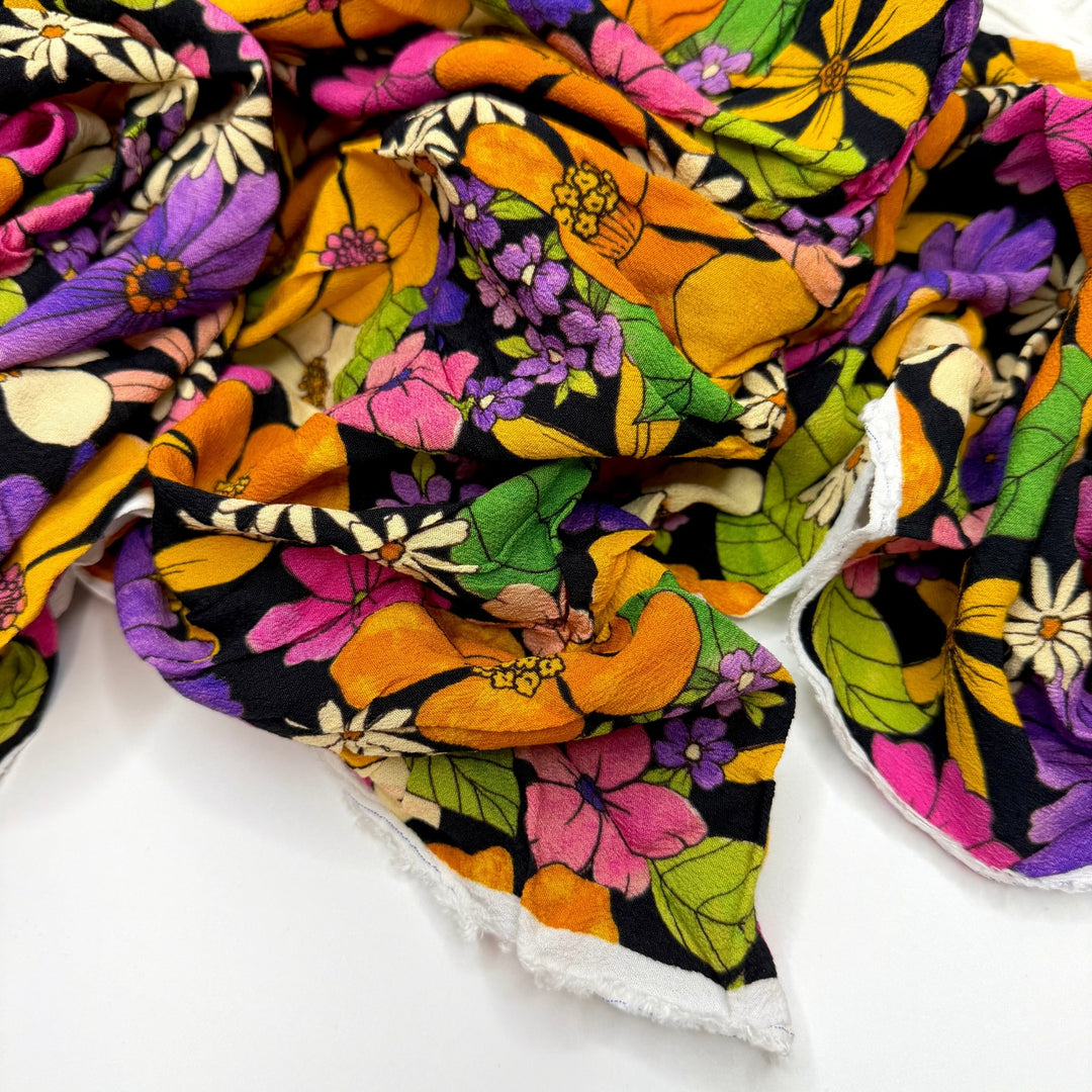 A Place To Express Myself - Crepe Cotton Blend Woven - Black Multi Floral - 1.1M Bundle - True Deadstock fabric Fabric by private - Sustainable Textile | FABCYCLE