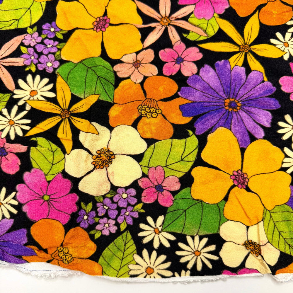 A Place To Express Myself - Crepe Cotton Blend Woven - Black Multi Floral - 1.1M Bundle - True Deadstock fabric Fabric by private - Sustainable Textile | FABCYCLE