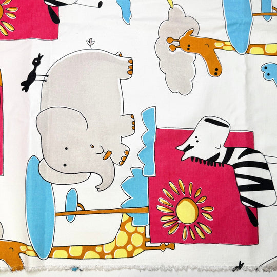 A Quilt For Each Grandkid - Cotton Woven - White Multi Cartoon Animals - 2.5M Bundle - True Deadstock fabric Fabric by private - Sustainable Textile | FABCYCLE