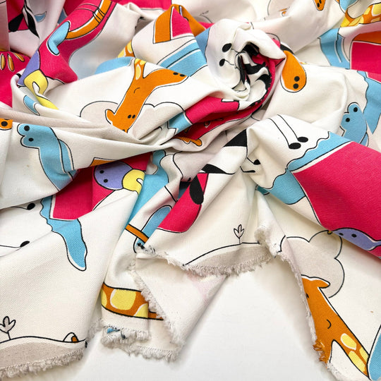 A Quilt For Each Grandkid - Cotton Woven - White Multi Cartoon Animals - 2.5M Bundle - True Deadstock fabric Fabric by private - Sustainable Textile | FABCYCLE