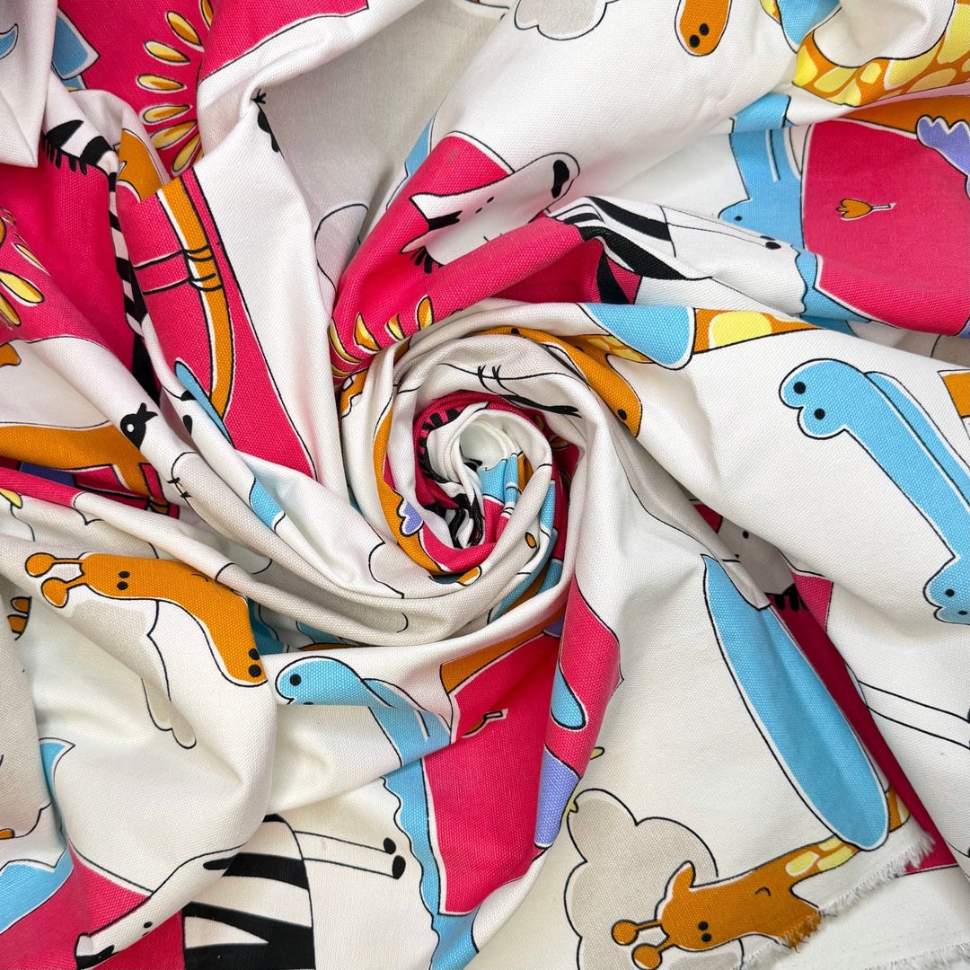 A Quilt For Each Grandkid - Cotton Woven - White Multi Cartoon Animals - 2.5M Bundle - True Deadstock fabric Fabric by private - Sustainable Textile | FABCYCLE