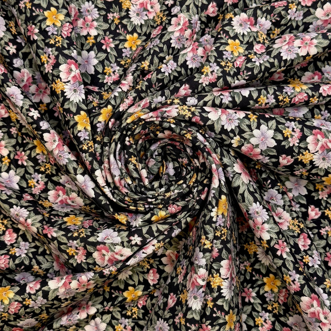 A Quilt For Every Occasion - Cotton Woven - Black/Pink Floral - 1M Bundle - True Deadstock fabric Fabric by private - Sustainable Textile | FABCYCLE