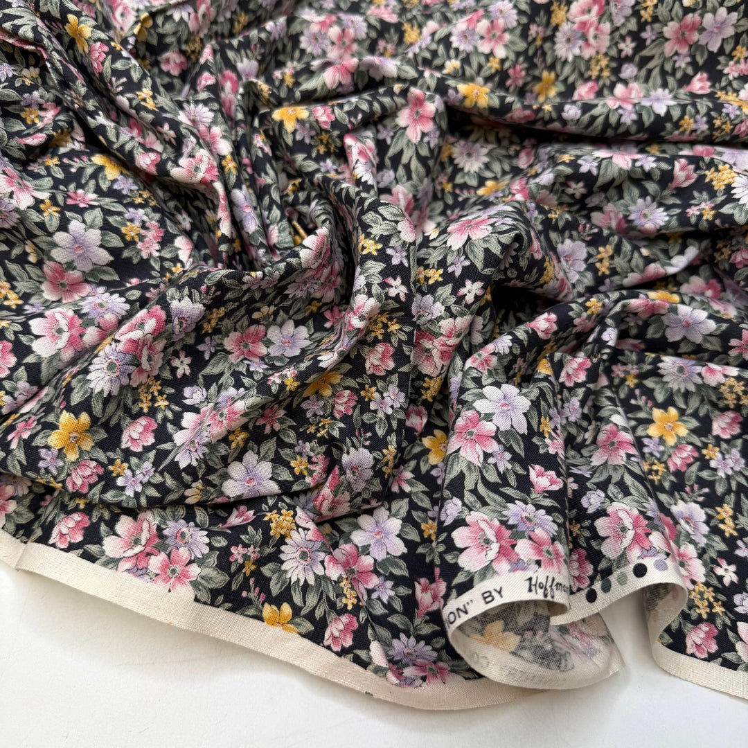 A Quilt For Every Occasion - Cotton Woven - Black/Pink Floral - 1M Bundle - True Deadstock fabric Fabric by private - Sustainable Textile | FABCYCLE