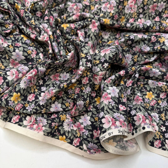 A Quilt For Every Occasion - Cotton Woven - Black/Pink Floral - 1M Bundle - True Deadstock fabric Fabric by private - Sustainable Textile | FABCYCLE