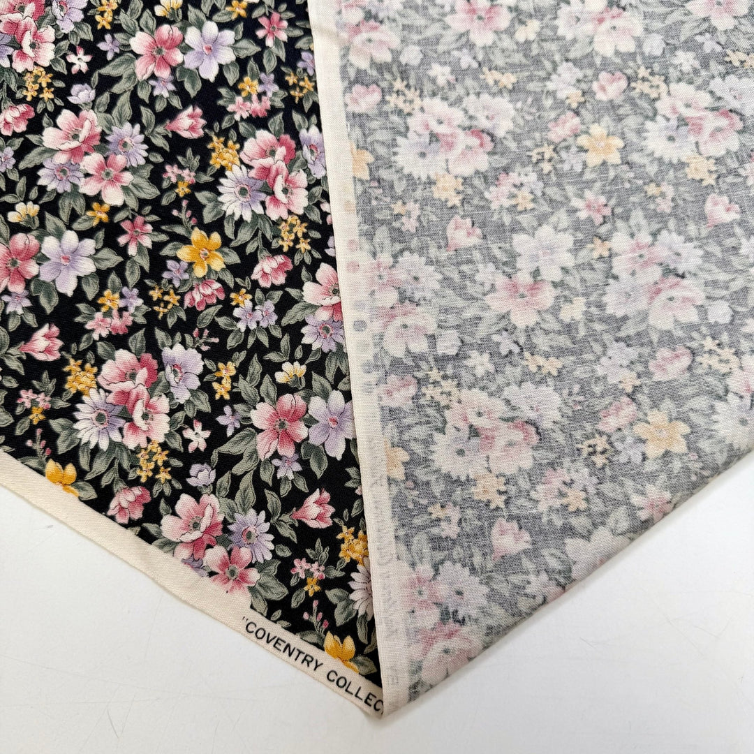 A Quilt For Every Occasion - Cotton Woven - Black/Pink Floral - 1M Bundle - True Deadstock fabric Fabric by private - Sustainable Textile | FABCYCLE