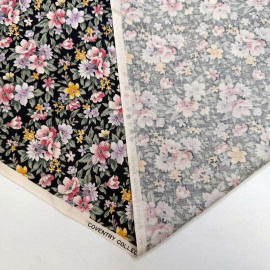 A Quilt For Every Occasion - Cotton Woven - Black/Pink Floral - 1M Bundle - True Deadstock fabric Fabric by private - Sustainable Textile | FABCYCLE