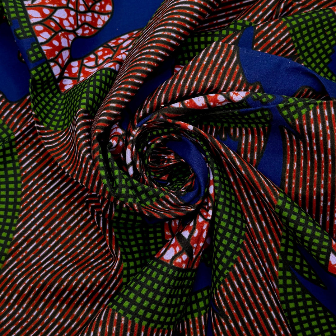 A Quilted Painting - Batik Cotton Woven - Dark Blue/Red Abstract - 0.9M Bundle - True Deadstock fabric Fabric by private - Sustainable Textile | FABCYCLE