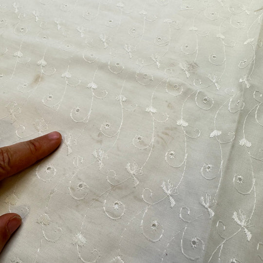 A Warm Blanket Straight From The Dryer - Embroidered Cotton/Poly Woven - White Floral - 1.85M Bundle - True Deadstock fabric Fabric by private - Sustainable Textile | FABCYCLE