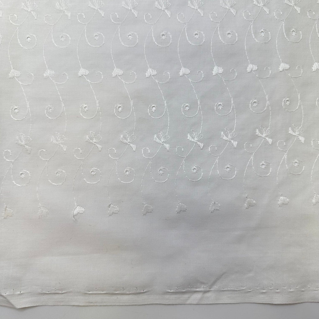 A Warm Blanket Straight From The Dryer - Embroidered Cotton/Poly Woven - White Floral - 1.85M Bundle - True Deadstock fabric Fabric by private - Sustainable Textile | FABCYCLE