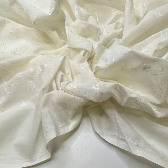 A Warm Blanket Straight From The Dryer - Embroidered Cotton/Poly Woven - White Floral - 1.85M Bundle - True Deadstock fabric Fabric by private - Sustainable Textile | FABCYCLE