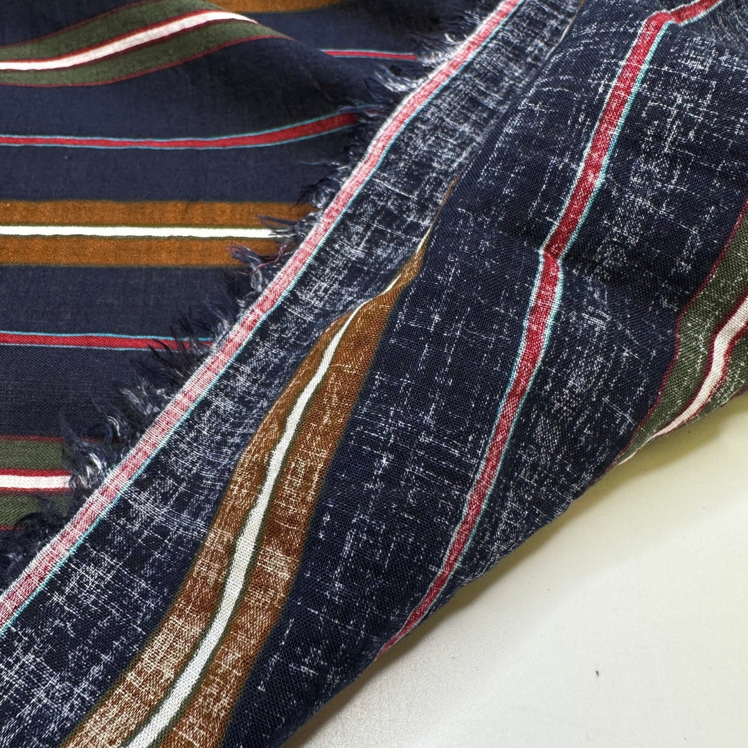 Acoustic Version - Gauze Cotton Woven - Navy Multi Stripes - 1.7M Bundle - True Deadstock fabric Fabric by private - Sustainable Textile | FABCYCLE