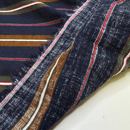 Acoustic Version - Gauze Cotton Woven - Navy Multi Stripes - 1.7M Bundle - True Deadstock fabric Fabric by private - Sustainable Textile | FABCYCLE
