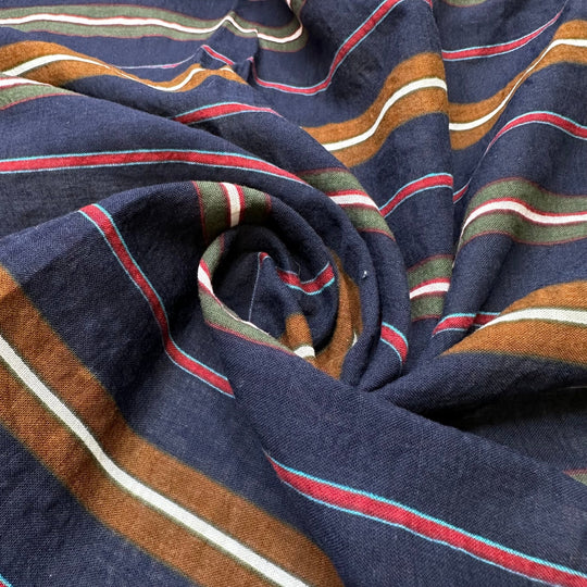 Acoustic Version - Gauze Cotton Woven - Navy Multi Stripes - 1.7M Bundle - True Deadstock fabric Fabric by private - Sustainable Textile | FABCYCLE