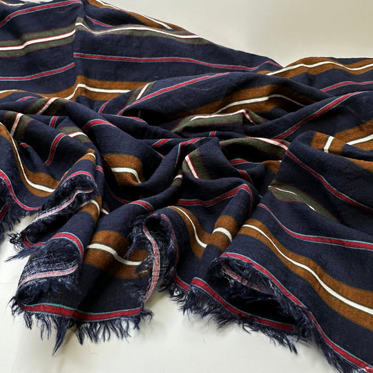 Acoustic Version - Gauze Cotton Woven - Navy Multi Stripes - 1.7M Bundle - True Deadstock fabric Fabric by private - Sustainable Textile | FABCYCLE