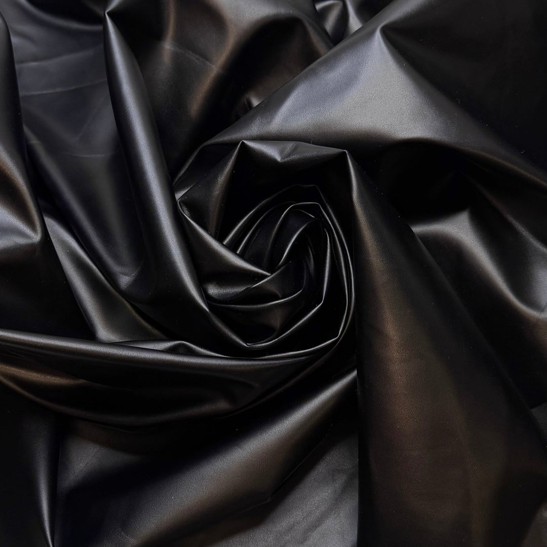 Activated Charcoal Ice Cream - Water Resistant Pleather Polyester Backing PU Knit - Black - Bundles - True Deadstock fabric Fabric by private - Sustainable Textile | FABCYCLE