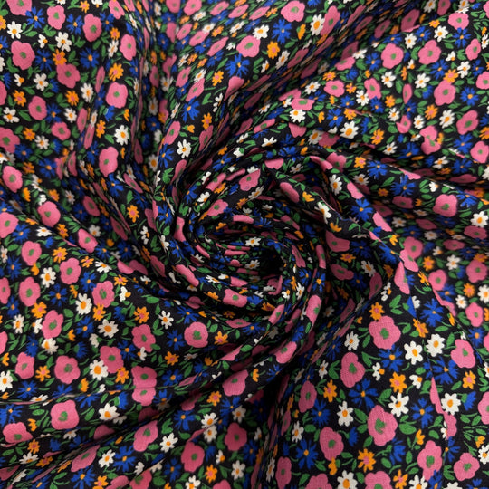 Adding To The Family Quilt - Vintage Cotton Woven - Black Multi Floral - 3.1M Bundle - True Deadstock fabric Fabric by private - Sustainable Textile | FABCYCLE
