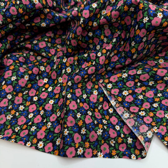 Adding To The Family Quilt - Vintage Cotton Woven - Black Multi Floral - 3.1M Bundle - True Deadstock fabric Fabric by private - Sustainable Textile | FABCYCLE