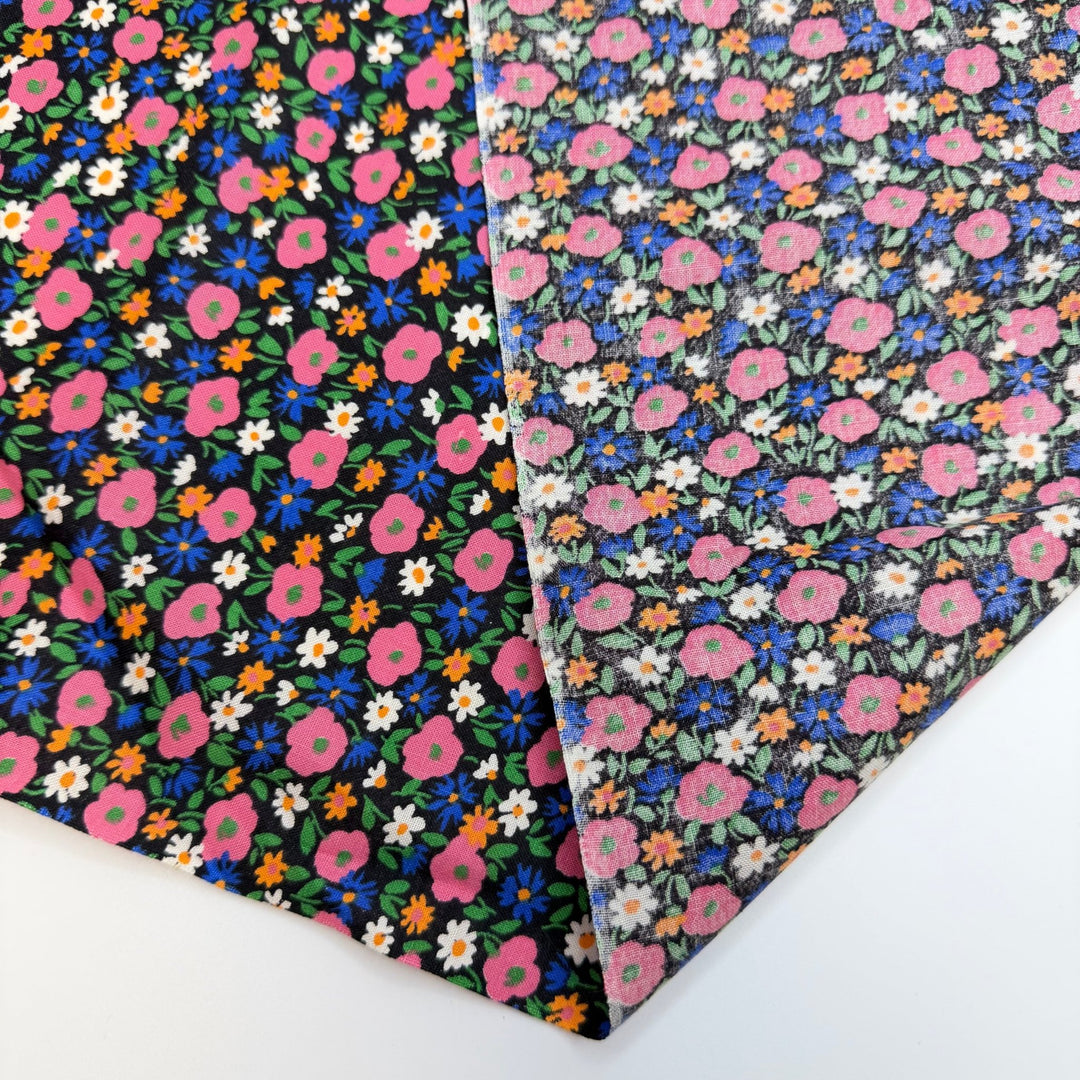Adding To The Family Quilt - Vintage Cotton Woven - Black Multi Floral - 3.1M Bundle - True Deadstock fabric Fabric by private - Sustainable Textile | FABCYCLE