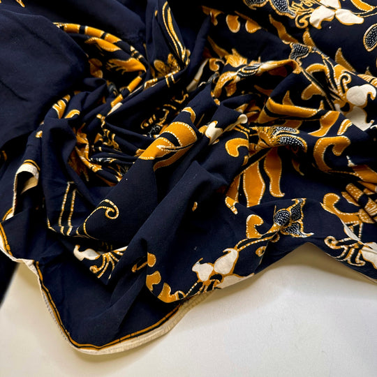 Adulting - Batik Cotton Woven - Dark Navy/Yellow Floral - 2.15M Bundle - True Deadstock fabric Fabric by private - Sustainable Textile | FABCYCLE
