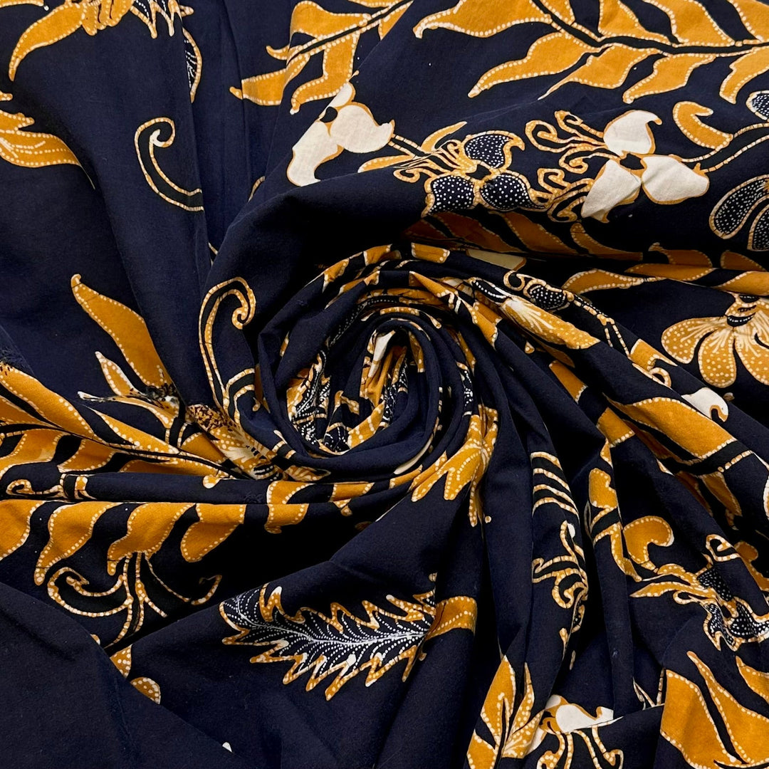 Adulting - Batik Cotton Woven - Dark Navy/Yellow Floral - 2.15M Bundle - True Deadstock fabric Fabric by private - Sustainable Textile | FABCYCLE