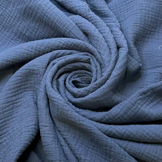 Air Cadet Blue - Crinkle Cotton Woven - Blue - 2.3M Bundle - True Deadstock fabric Fabric by private - Sustainable Textile | FABCYCLE