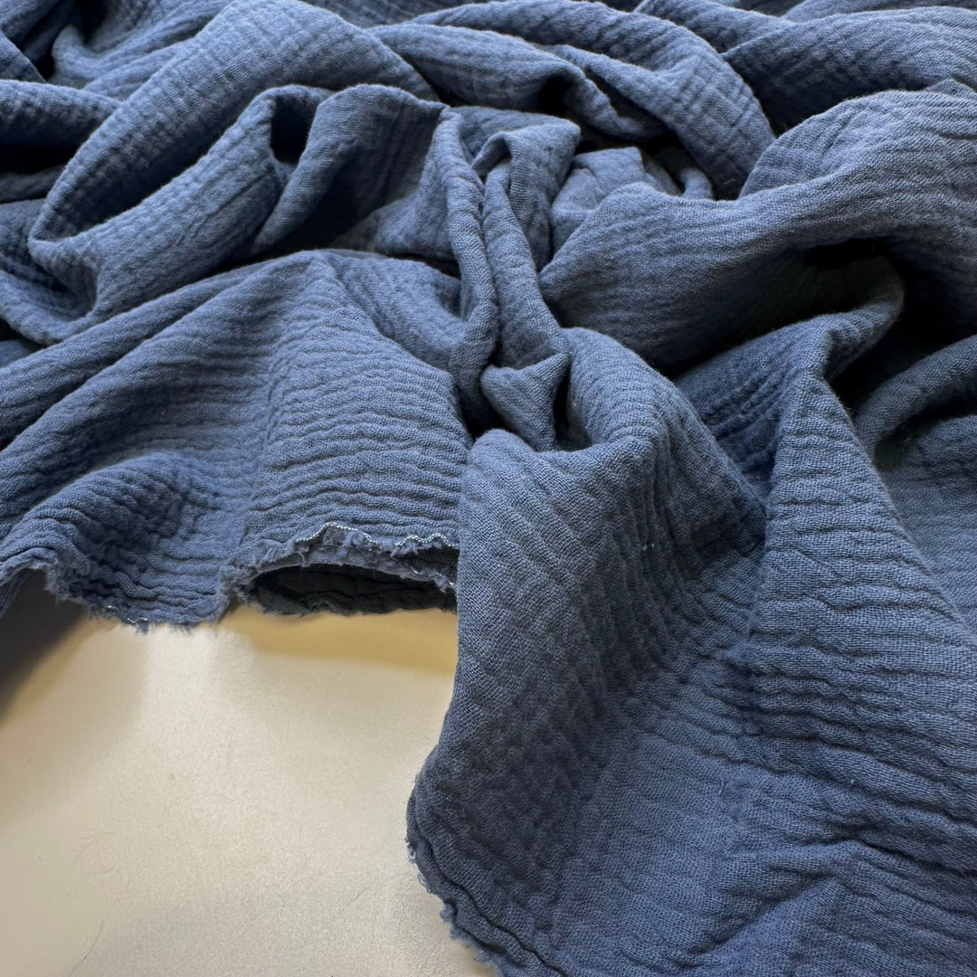 Air Cadet Blue - Crinkle Cotton Woven - Blue - 2.3M Bundle - True Deadstock fabric Fabric by private - Sustainable Textile | FABCYCLE