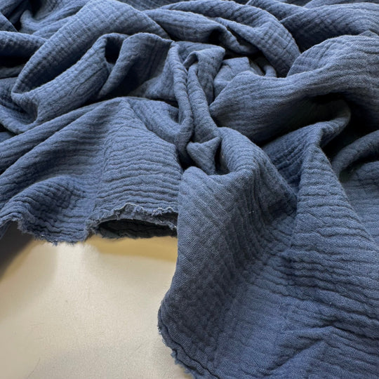 Air Cadet Blue - Crinkle Cotton Woven - Blue - 2.3M Bundle - True Deadstock fabric Fabric by private - Sustainable Textile | FABCYCLE