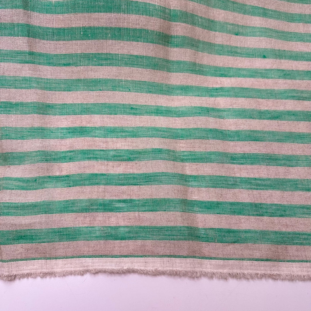 All Inclusive Resort - Linen Woven - Light Beige/Green Stripes - 2.6M Bundle - True Deadstock fabric Fabric by private - Sustainable Textile | FABCYCLE
