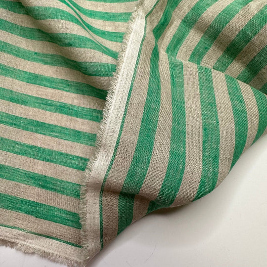 All Inclusive Resort - Linen Woven - Light Beige/Green Stripes - 2.6M Bundle - True Deadstock fabric Fabric by private - Sustainable Textile | FABCYCLE