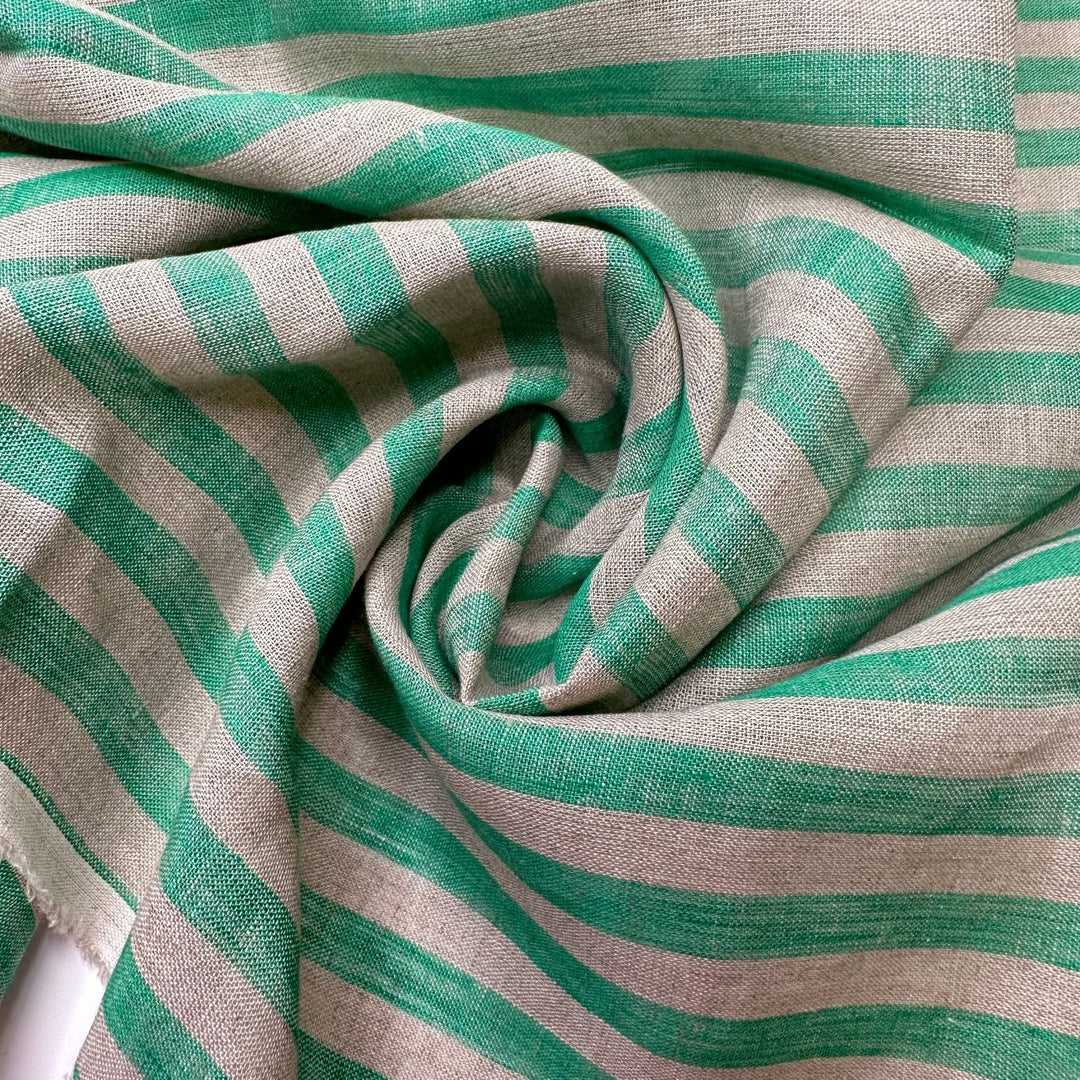 All Inclusive Resort - Linen Woven - Light Beige/Green Stripes - 2.6M Bundle - True Deadstock fabric Fabric by private - Sustainable Textile | FABCYCLE