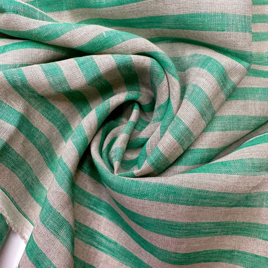All Inclusive Resort - Linen Woven - Light Beige/Green Stripes - 2.6M Bundle - True Deadstock fabric Fabric by private - Sustainable Textile | FABCYCLE