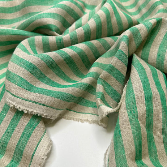 All Inclusive Resort - Linen Woven - Light Beige/Green Stripes - 2.6M Bundle - True Deadstock fabric Fabric by private - Sustainable Textile | FABCYCLE