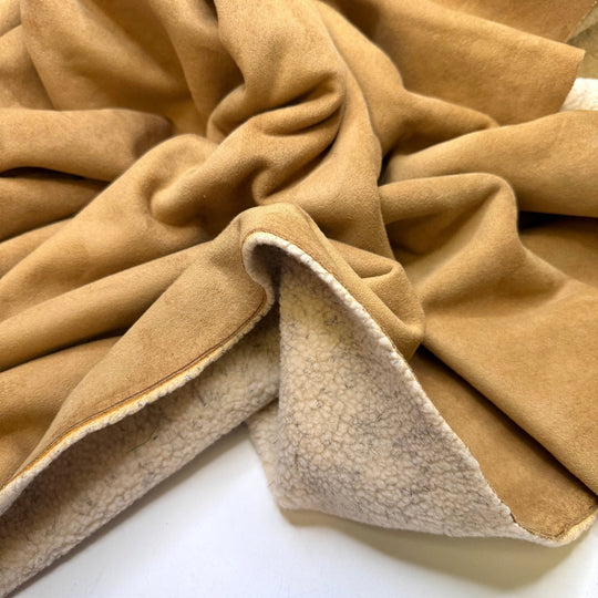 All Wrapped Up - Faux Suede Fleece Lined Polyester Blend Woven - Beige/Cream - 2M Bundle - True Deadstock fabric Fabric by private - Sustainable Textile | FABCYCLE