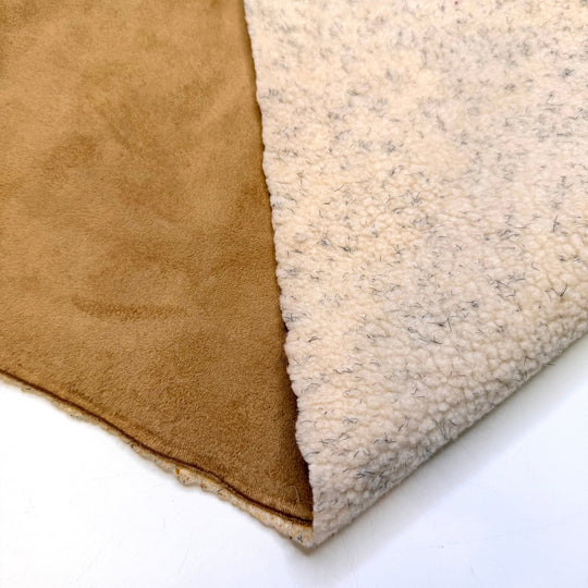 All Wrapped Up - Faux Suede Fleece Lined Polyester Blend Woven - Beige/Cream - 2M Bundle - True Deadstock fabric Fabric by private - Sustainable Textile | FABCYCLE
